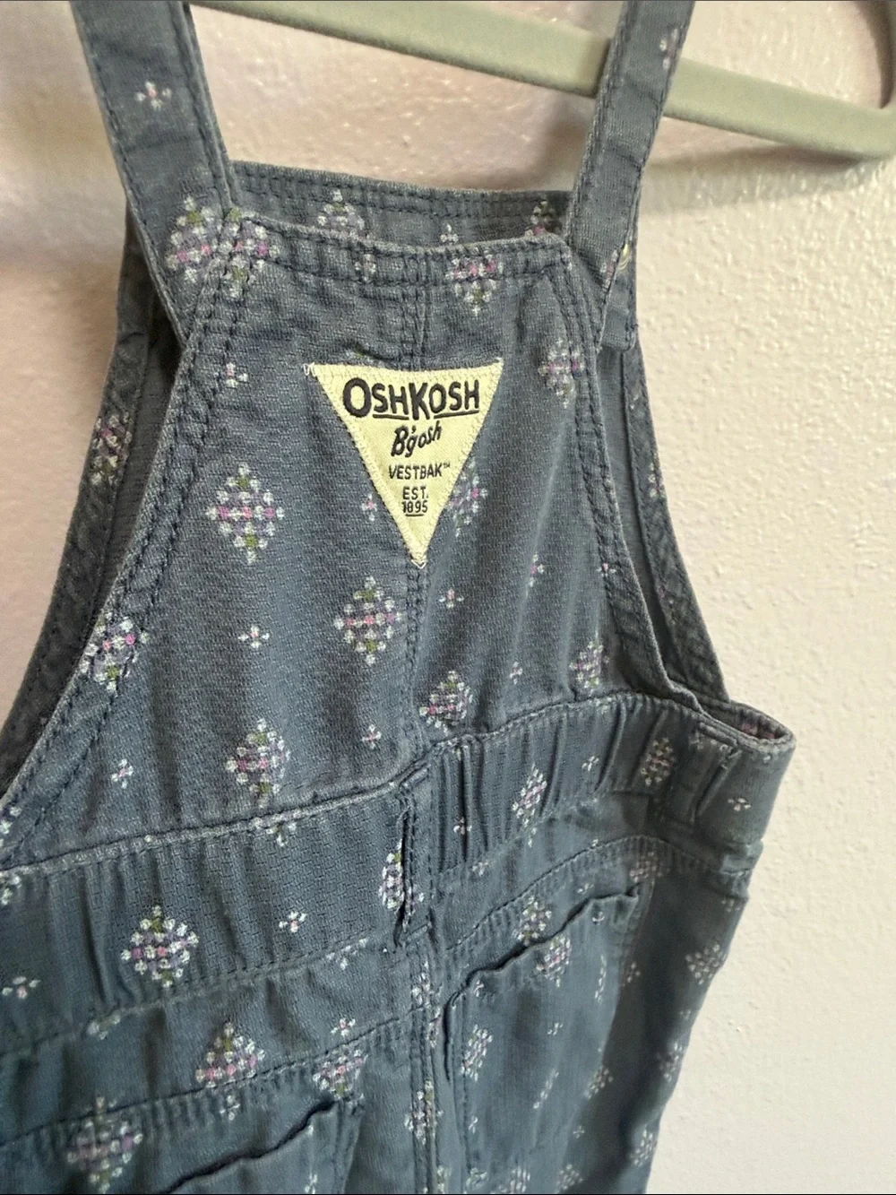 OshKosh B'gosh Slate Blue Printed Kids Overalls with Pink Bow Accent